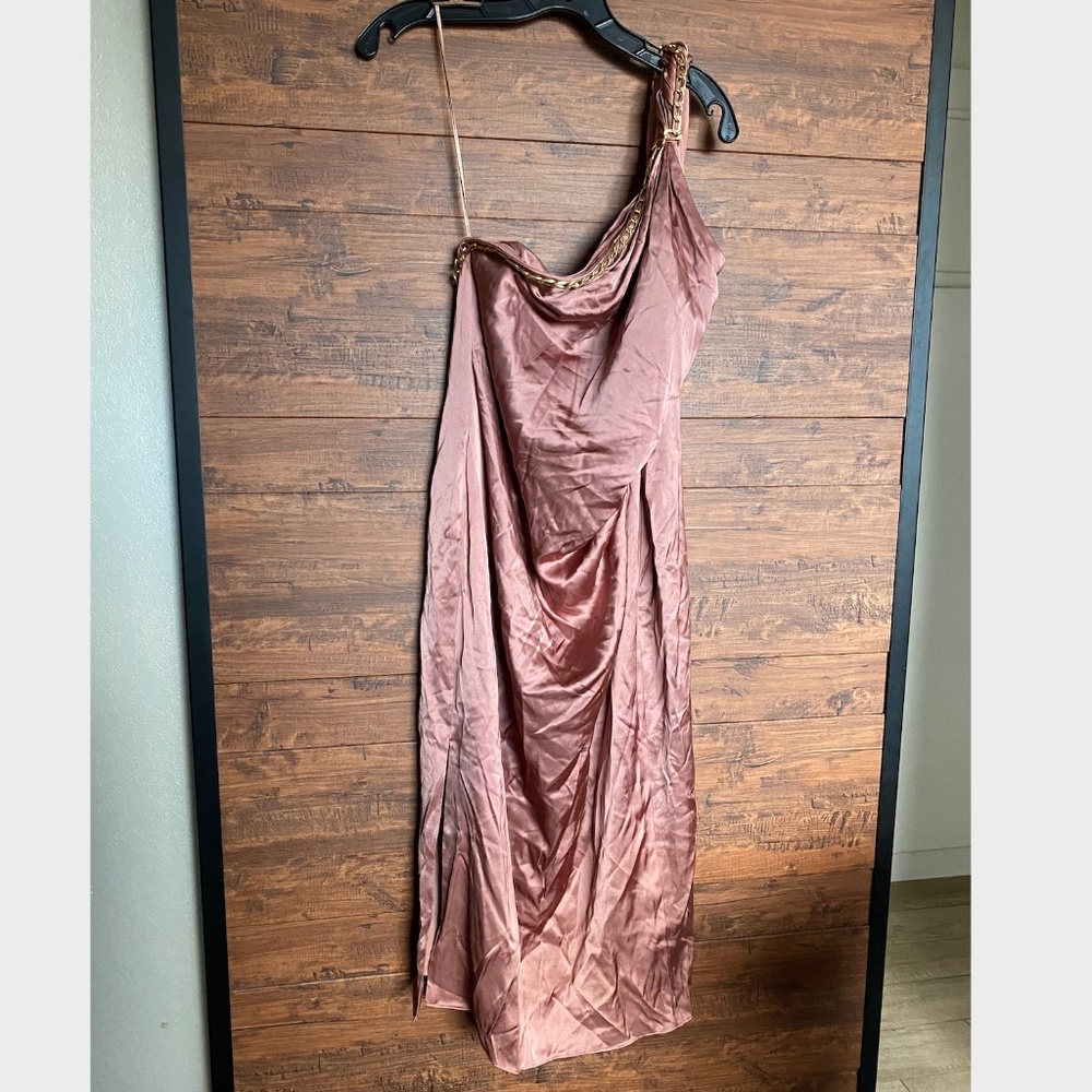 Reiss, Adaline Chain Detail One Shoulder Satin Dress, Blush, Size US 8 - Picture 5 of 14